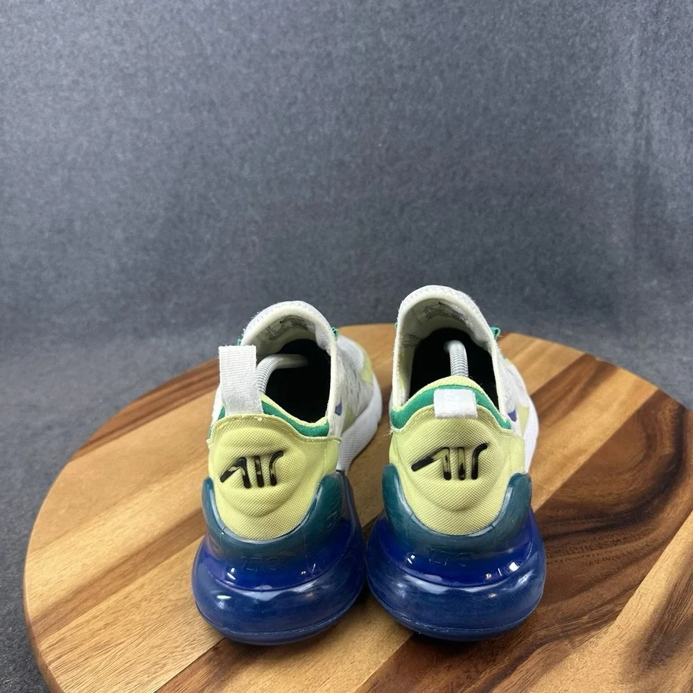 Nike Air Max 270 Shoes Youth Size 7Y White Volt Blue Mesh Sneakers‎ FN6982-100
